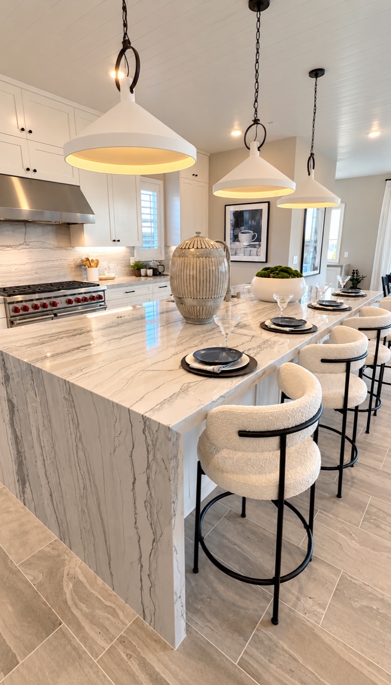 Kitchen with waterfall island
